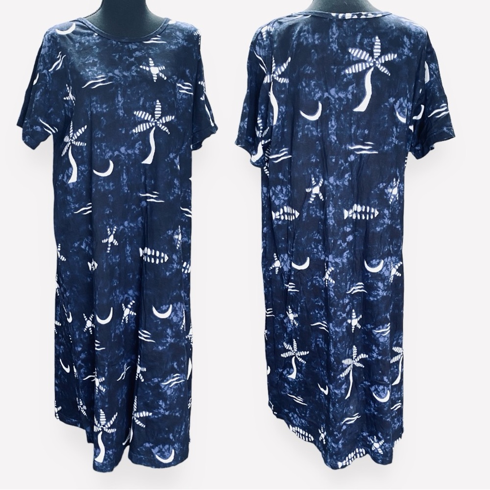 100% Cotton Easy Pullover Navy & White Short Sleeve Summertime Coverup